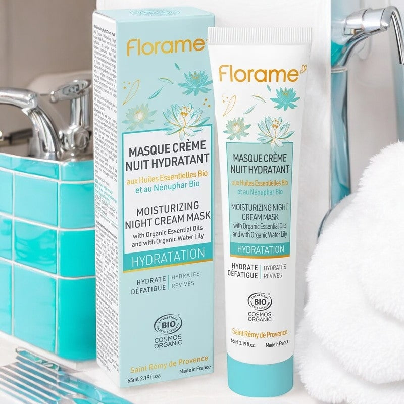 Feuchtigkeitsspendende Nachtcreme-Maske mit Bio-Wasserlilie – 65 ml – Florame