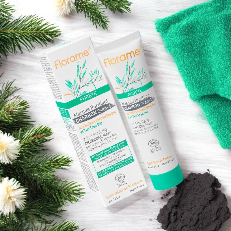 Reinigende 2-in-1-Bio-Aktivkohle- und Teebaum-Maske – 65 ml – Florame