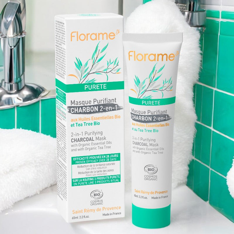 Reinigende 2-in-1-Bio-Aktivkohle- und Teebaum-Maske – 65 ml – Florame