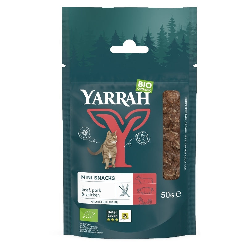 Mini snack boeuf, porc & poulet pour chat BIO - 50g - Yarrah