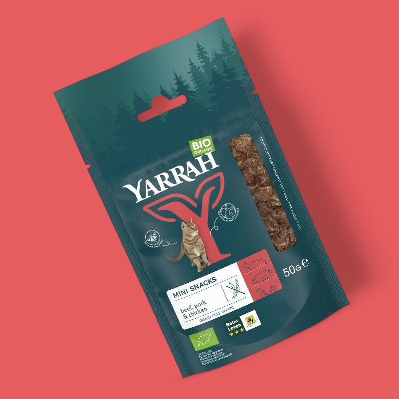 Mini snack boeuf, porc & poulet pour chat BIO - 50g - Yarrah