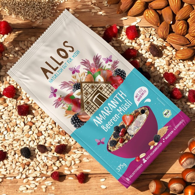 Bio-Müsli mit Amarant und roten Beeren – 375 g – Allos