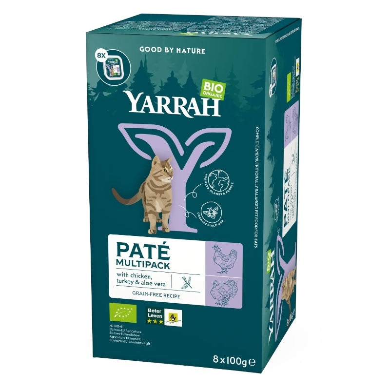 Yarrah Bio-Hühnchen- und Puten-Katzenpastete, Multipack – 8 x 100 g