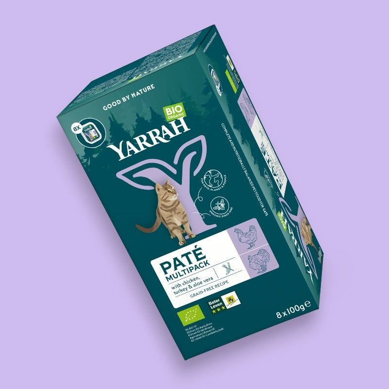 Yarrah Bio-Hühnchen- und Puten-Katzenpastete, Multipack – 8 x 100 g