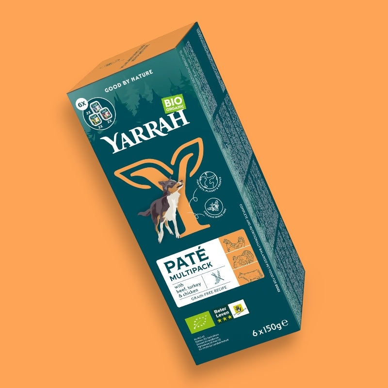 Multipackung Bio-Hundepasteten mit Pute, Huhn und Rind – 6 x 150 g – Yarrah