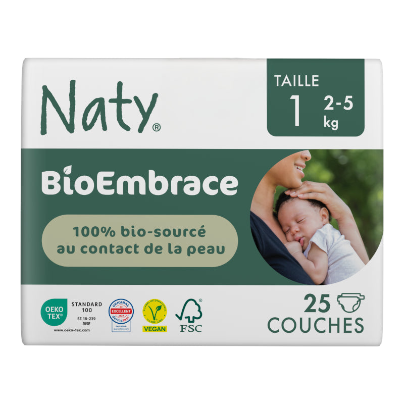 Couches jetables BioEmbrace Taille 1 - 2-5 kg - 25 pièces - Naty