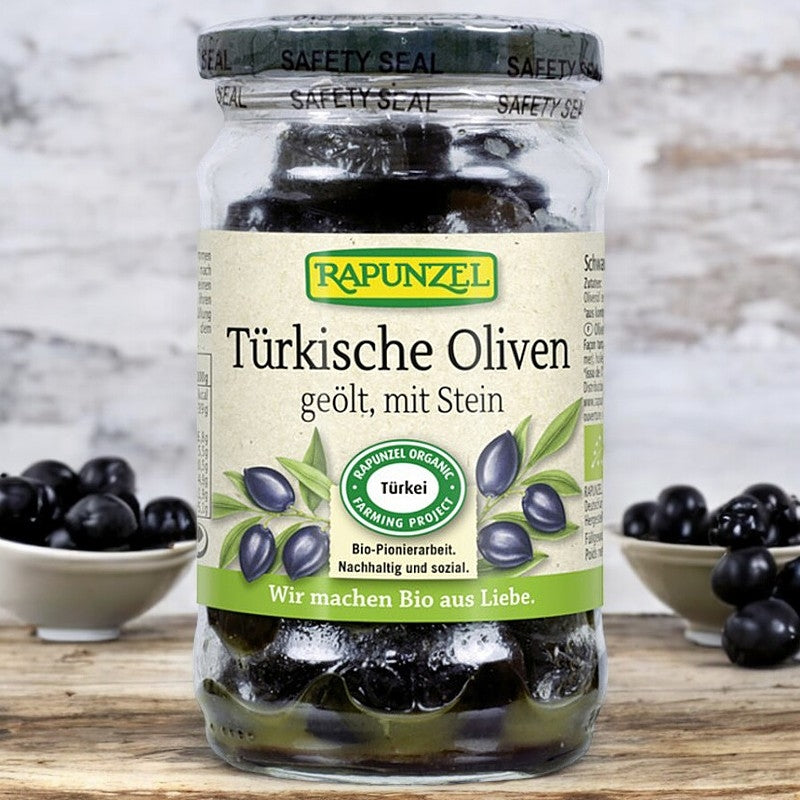Olives noires turques avec noyaux a l huile d olive bio 185 g rapunzel 3