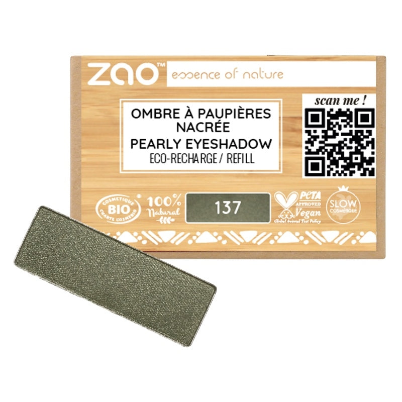 Perlmuttfarbener, goldener Khaki-Lidschatten Nr. 137 BIO (Nachfüllpackung) – 1,3 g – Zao