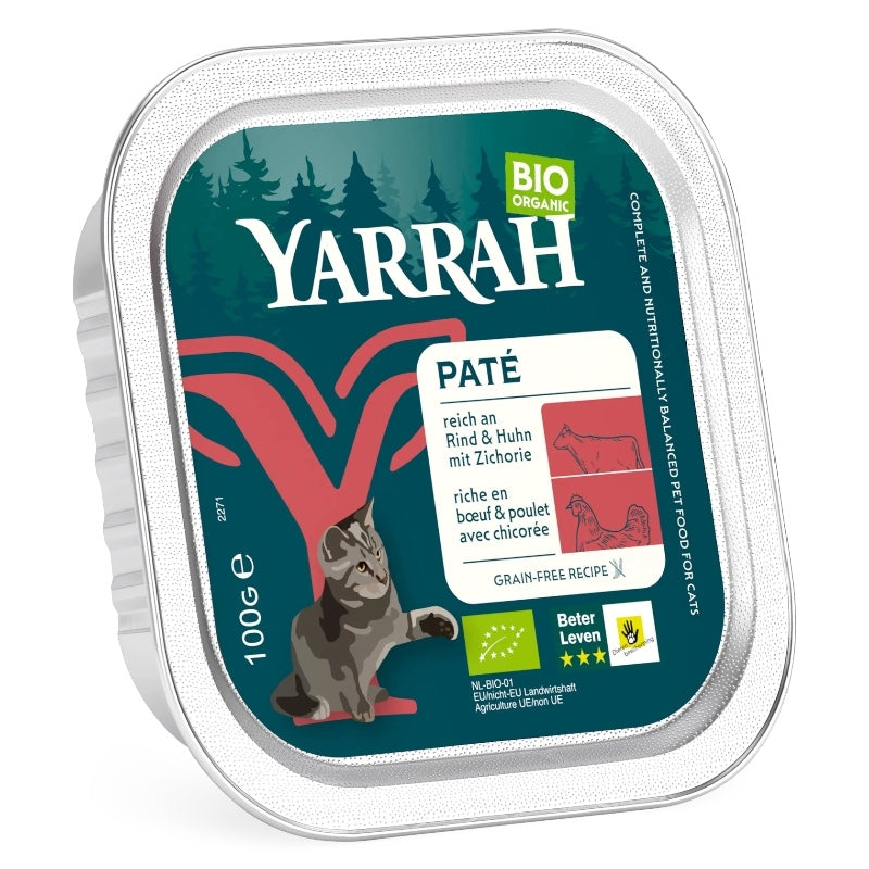 Pâté boeuf & poulet avec chicorée pour chat BIO - 100g - Yarrah