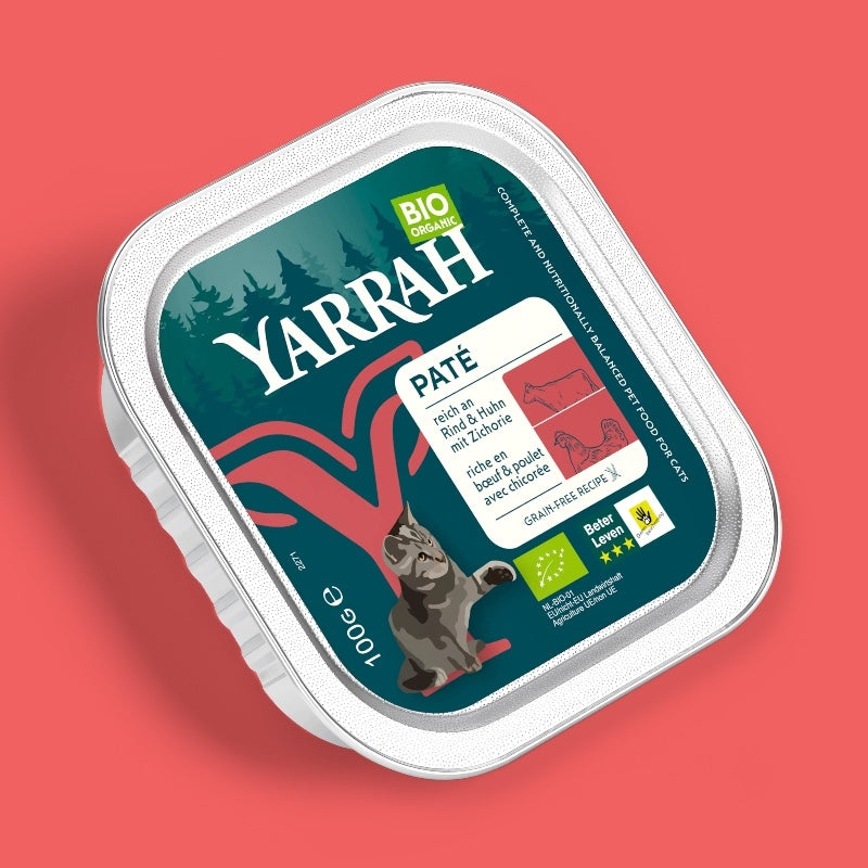 Bio-Rind- und Hühnerpastete mit Chicorée für Katzen - 100 g - Yarrah