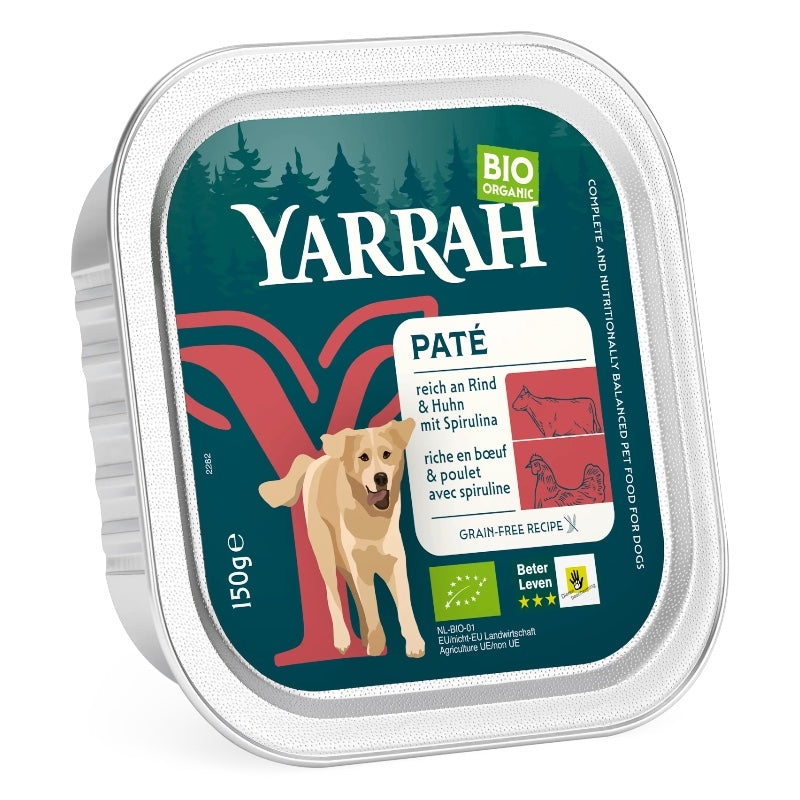 Bio-Rind- und Hühnerpastete mit Spirulina für Hunde – 150 g – Yarrah