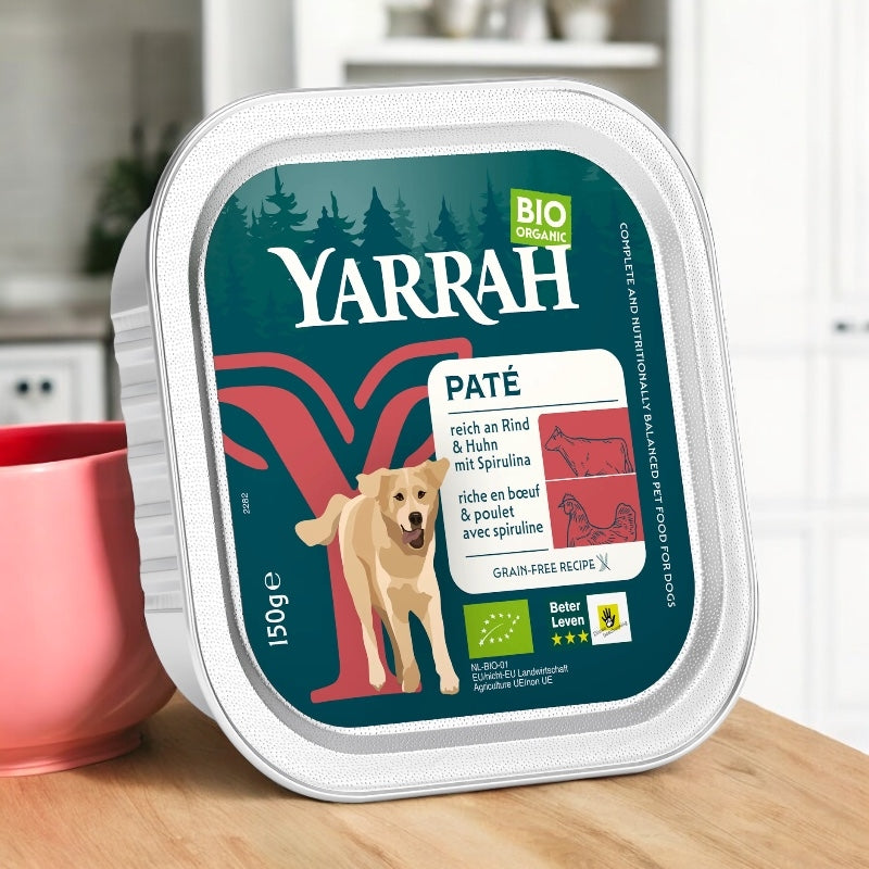 Bio-Rind- und Hühnerpastete mit Spirulina für Hunde – 150 g – Yarrah