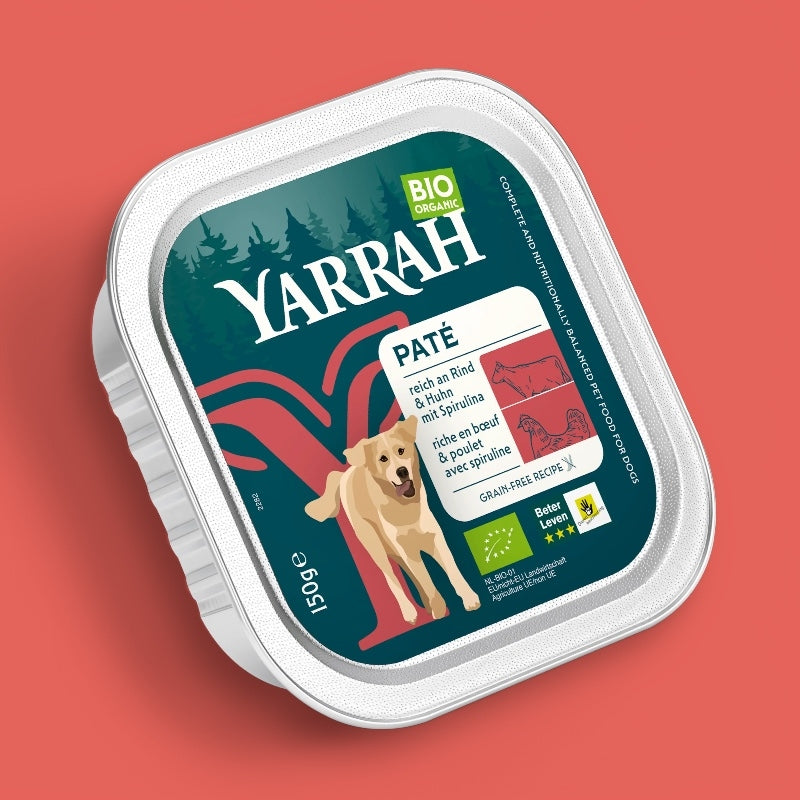 Bio-Rind- und Hühnerpastete mit Spirulina für Hunde – 150 g – Yarrah