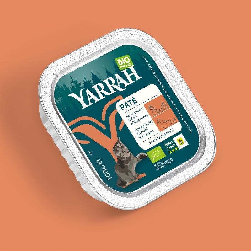 Bio-Hühner- und Entenpastete mit Algen für Katzen – 100 g – Yarrah