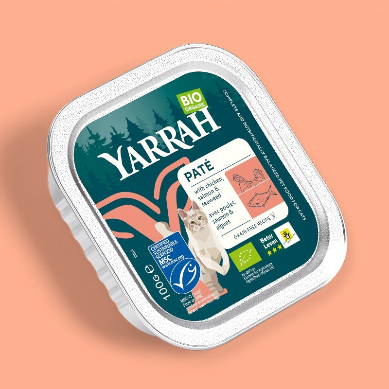 Bio-Katzenfutter mit Lachs und Algen – 100 g – Yarrah