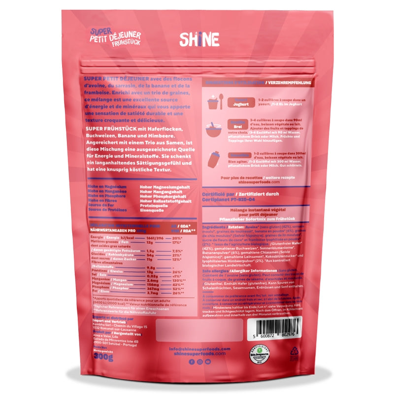 Petit-déjeuner Avoine framboise & banane BIO - 300g - Shine