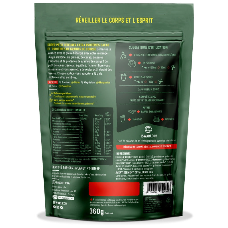 Extra Protein Bio-Kakao-Frühstück - 360 g - Iswari