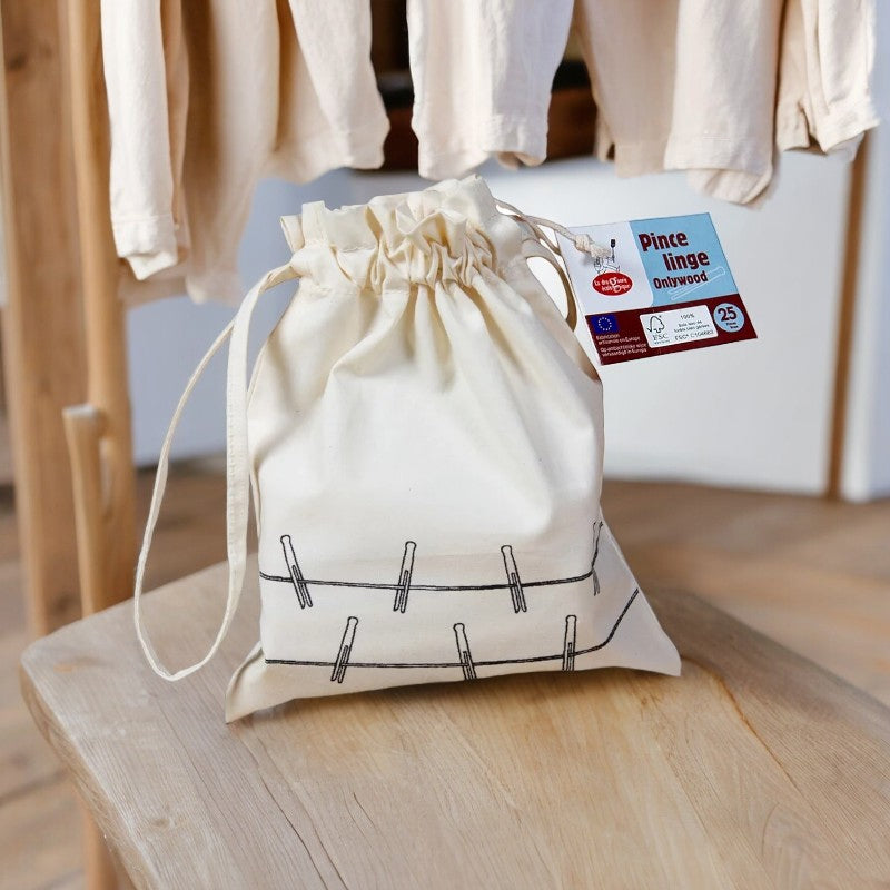 Onlywood Wäscheklammern mit Beutel – 25 Stück – Die umweltfreundliche Drogerie