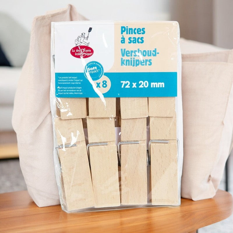 Buchenholz-Sackclips – 8 Stück – Die umweltfreundliche Drogerie