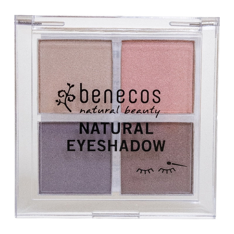 Vier Bio-Lidschatten in Braun, Taupe, Rosa und Lila – 4,8 g – Benecos