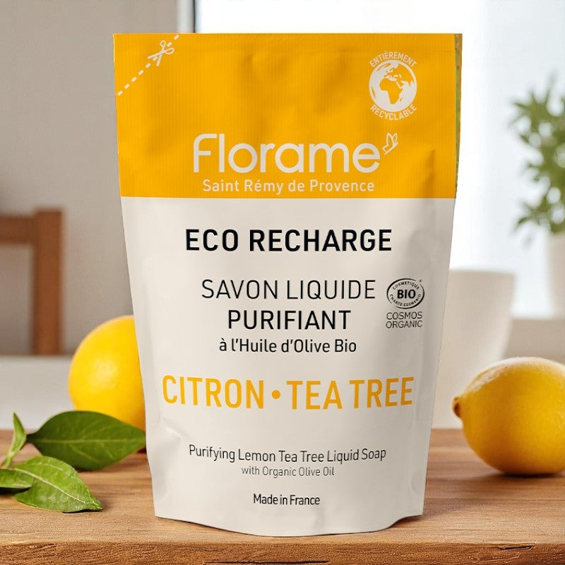 Nachfüllpackung für Bio-Flüssigseife mit Zitrone und Teebaumöl – 470 ml – Florame