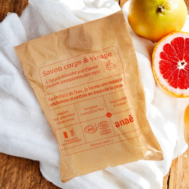 Savon corps et visage BIO pamplemousse & argile blanche - 100g - Anaé