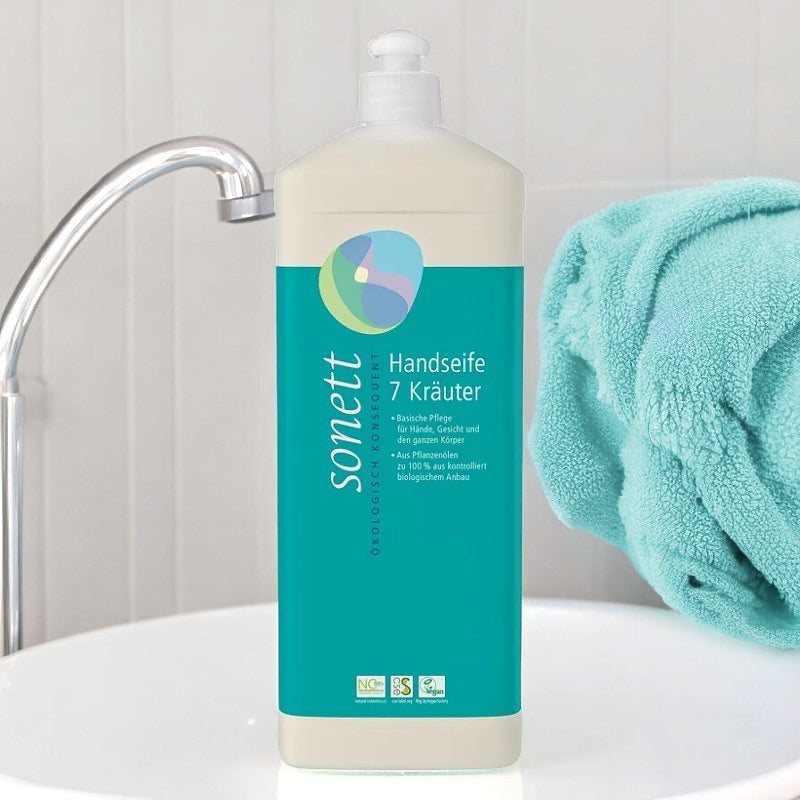 Savon liquide mains, visage & corps 7 plantes ECO - 1l - Sonett﻿