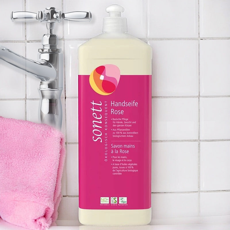 Savon liquide mains, visage & corps rose ECO - 1l - Sonett﻿