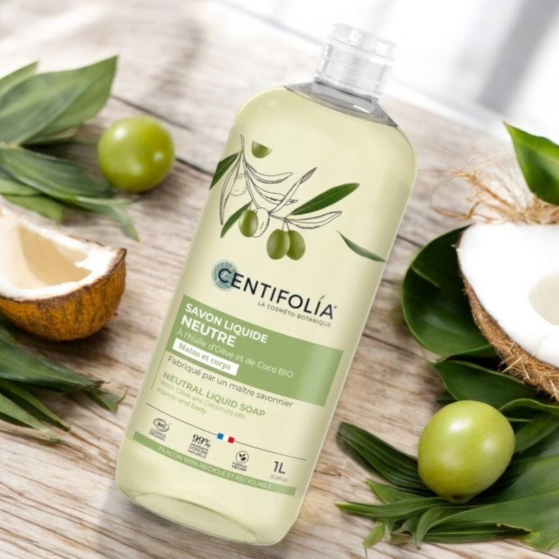 Neutrale, flüssige Bio-Seife Olive &amp; Kokosnuss - 1l - Centifolia