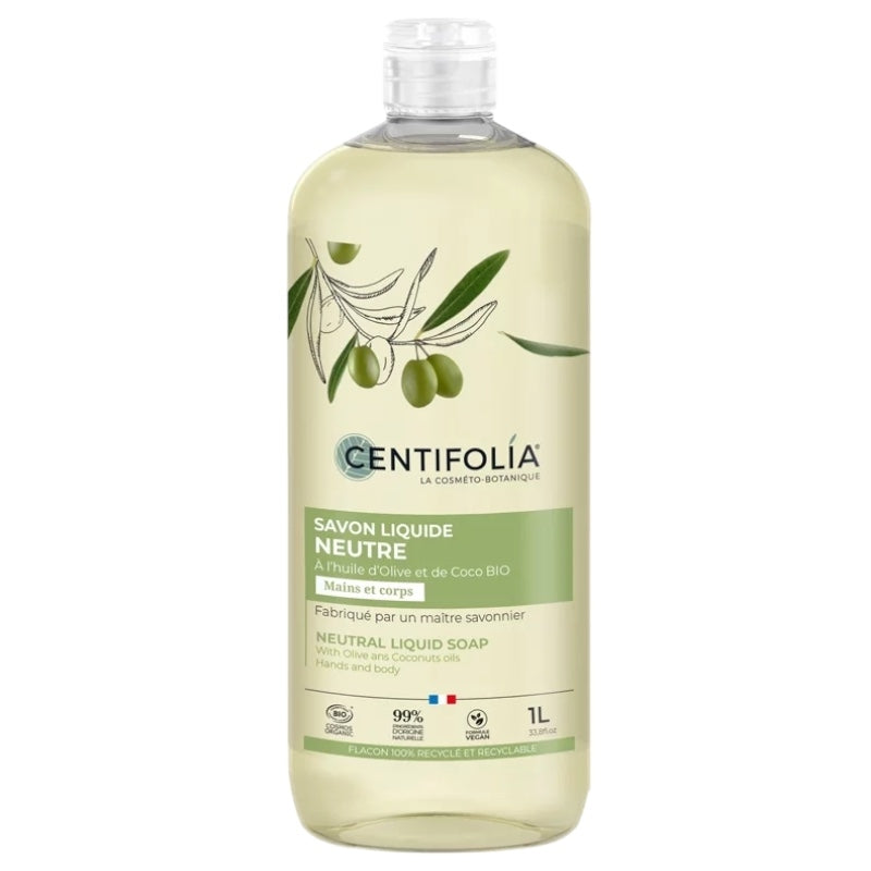Neutrale, flüssige Bio-Seife Olive &amp; Kokosnuss - 1l - Centifolia