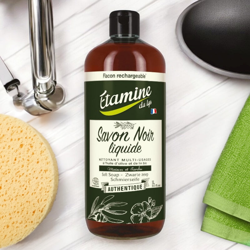 Umweltfreundliche schwarze Seife mit Oliven- und Leinsamenöl - 1L - Etamine du Lys