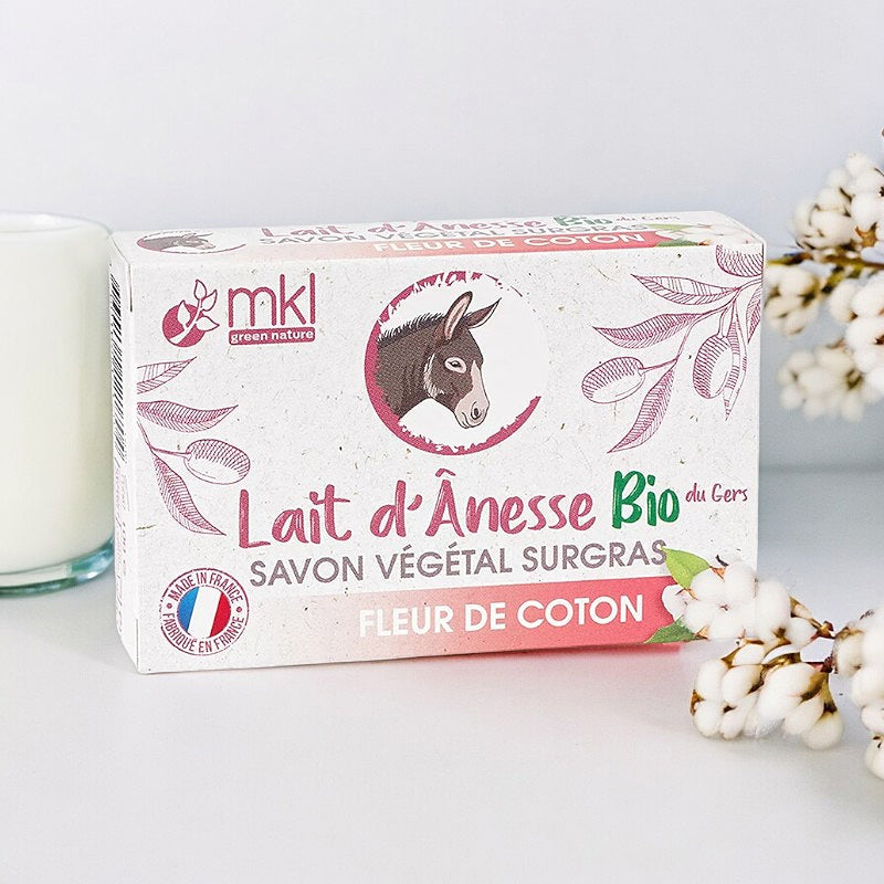 Savon surgras lait d'ânesse BIO fleur de coton - 100g - MKL Green Nature