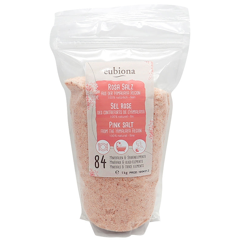 Fein gemahlenes rosa Himalaya-Salz – 1 kg – Eubiona