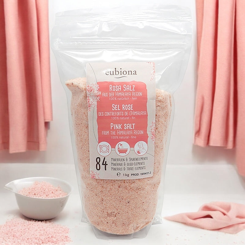 Fein gemahlenes rosa Himalaya-Salz – 1 kg – Eubiona