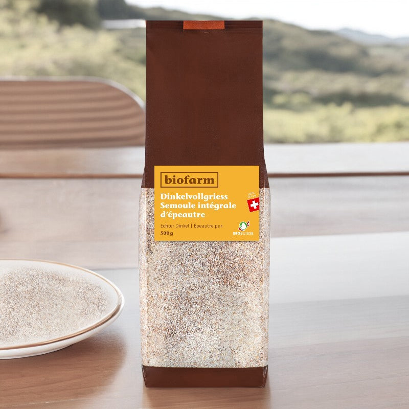 Bio-Schweizer Vollkorn-Dinkelgrieß – 500 g – Biofarm