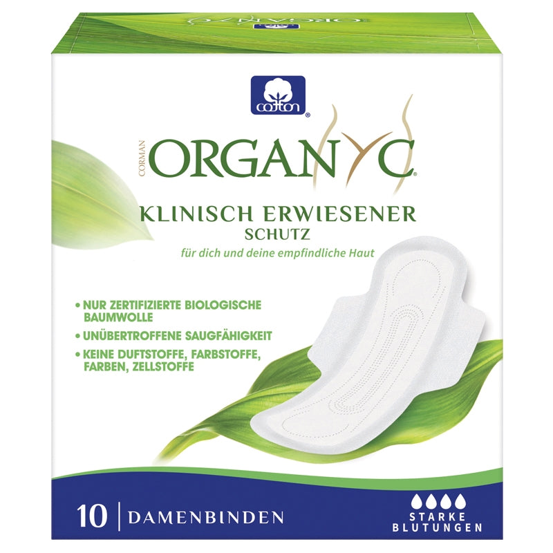 Organyc Super &amp; Winged Bio-Damenbinden für mittlere bis starke Blutungen, 10 Stück
