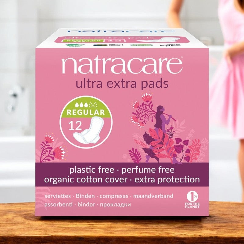 Normale Damenbinden mit Flügeln, Bio, mittlere bis starke Blutung – 12 Stück – Natracare