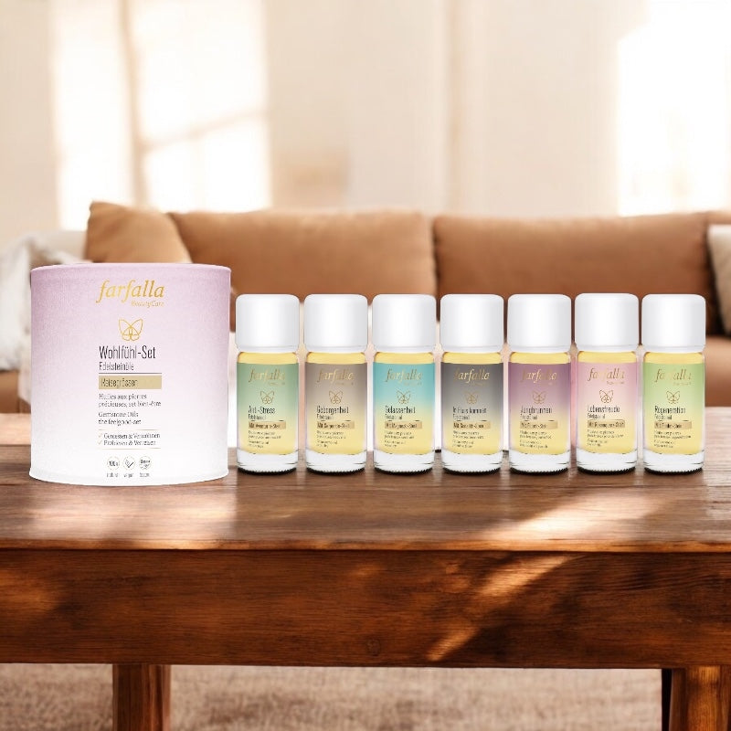 Wellness-Set mit Bio-Edelsteinölen – 7 x 10 ml – Farfalla