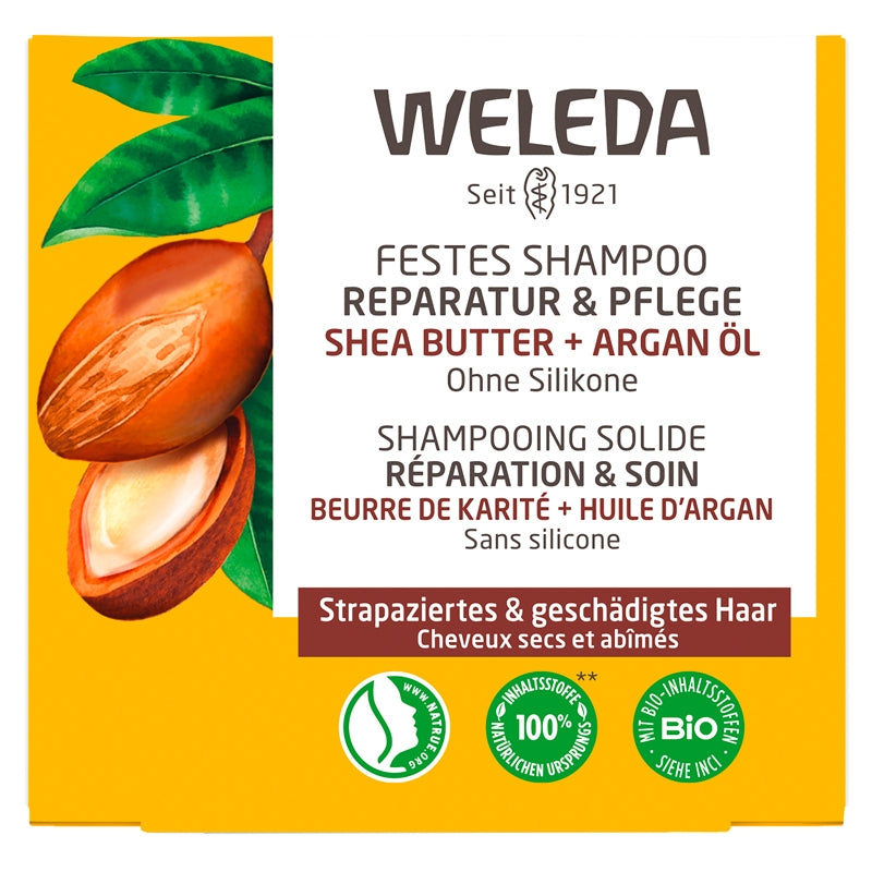 Bio-Shea- &amp; Argan-Reparatur- und Pflege-Festshampoo – 50 g – Weleda