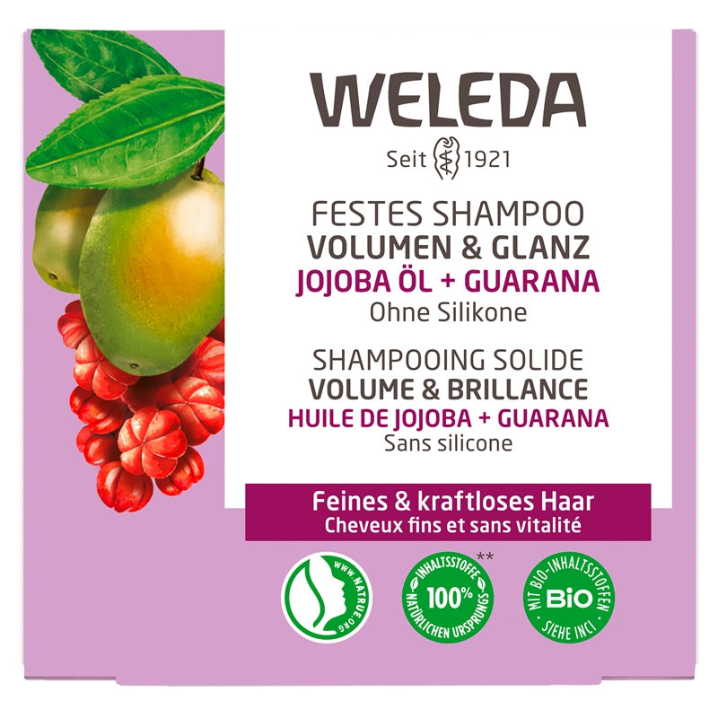 Weleda Bio-Festshampoo für Volumen &amp; Glanz mit Jojoba &amp; Guarana – 50 g