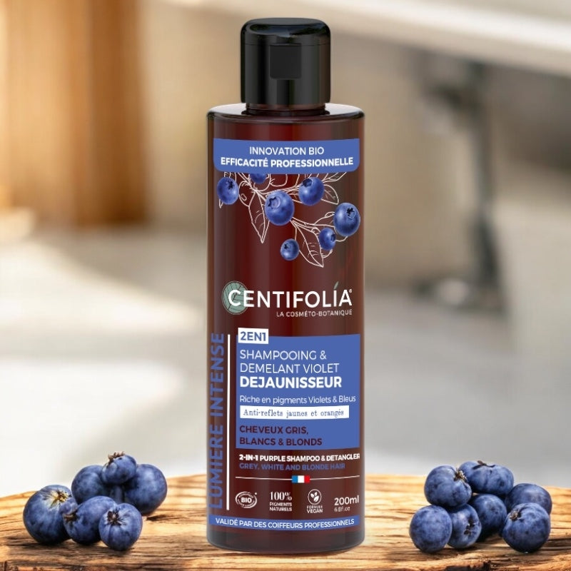 Shampooing et démêlant violet déjaunisseur BIO myrtille - 200ml - Centifolia