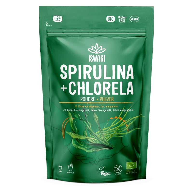 Bio-Spirulina- und Chlorella-Pulver – 125 g – Iswari