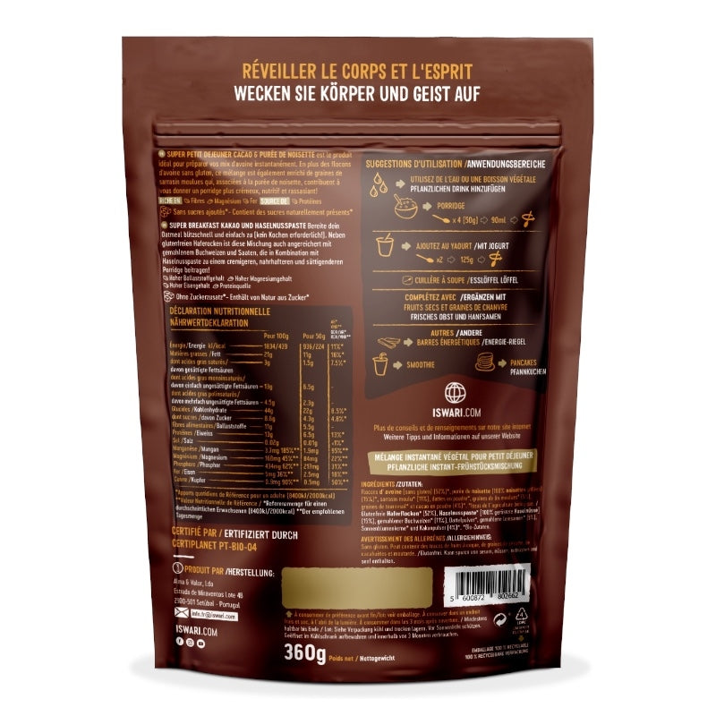 Super Bio-Kakao-Haselnuss-Frühstück – 360 g – Iswari