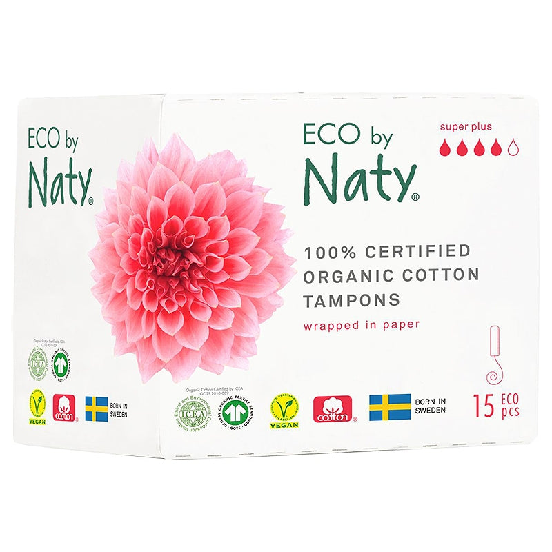 Super Plus Tampons ohne Applikator, BIO, Starke Blutung – 15 Stück – Naty