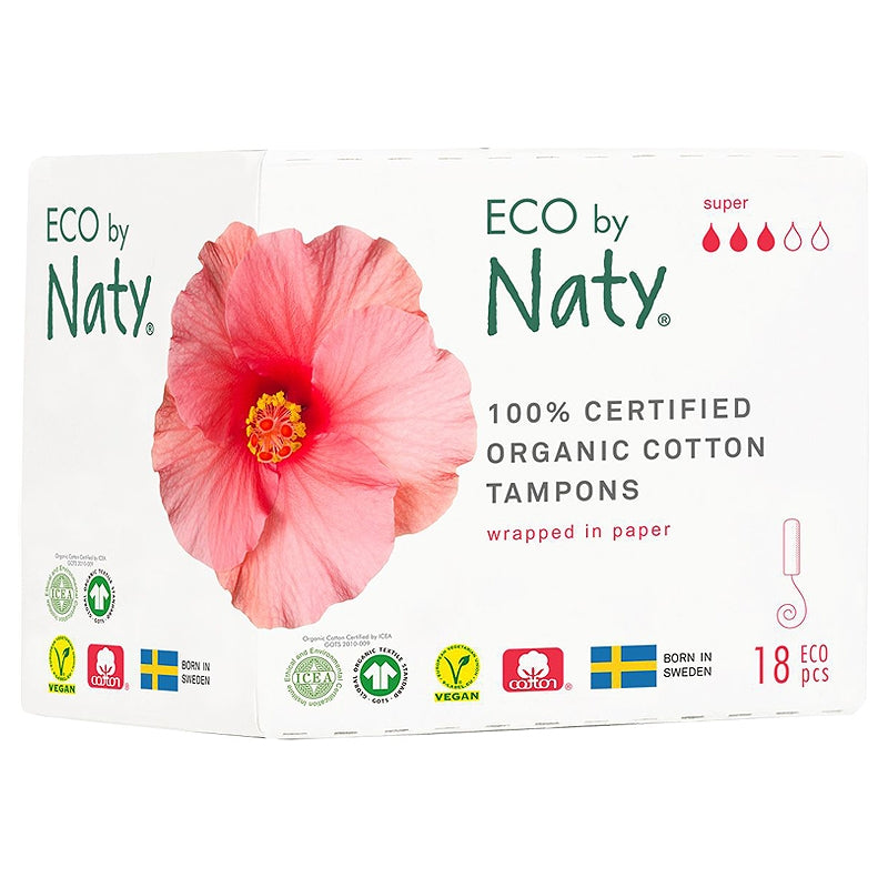 Super-Tampons ohne Applikator, Bio, mittlere bis starke Blutung – 18 Stück – Naty