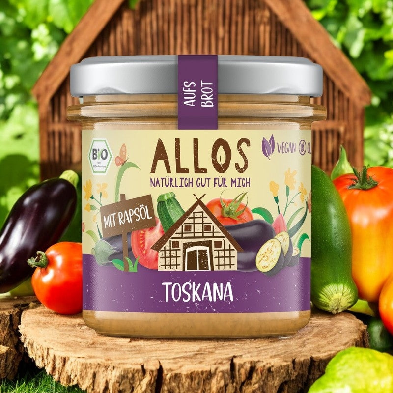 Bio-Aufstrich aus Auberginen und Zucchini nach toskanischer Art – 140 g – Allos