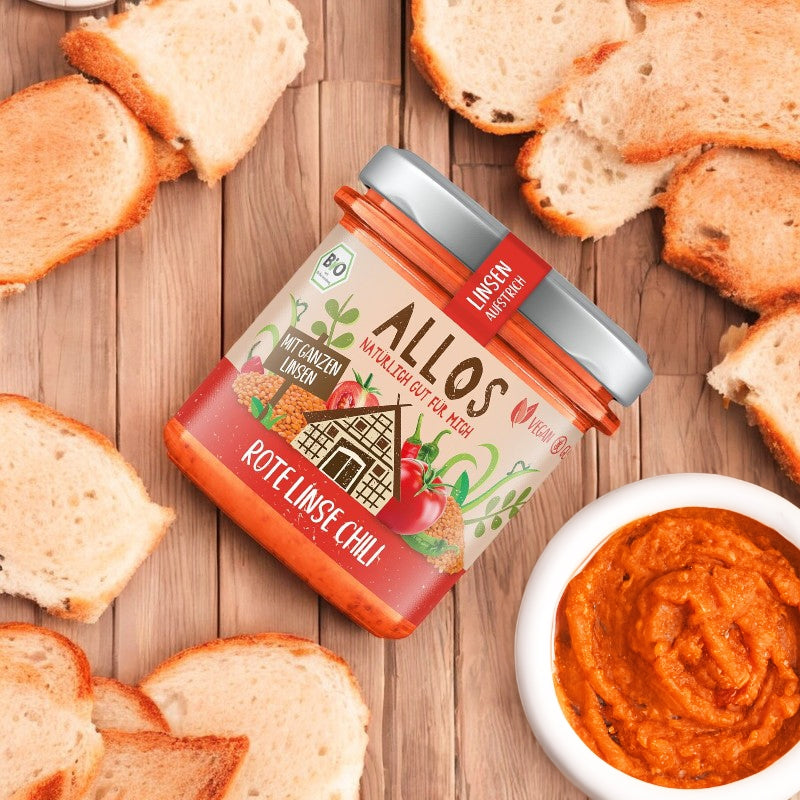 Bio-Aufstrich aus roten Linsen und Chili – 140 g – Allos