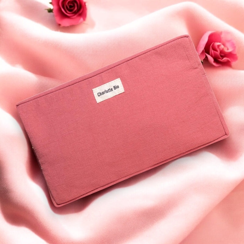 Trousse de maquillage grand format en coton rose Charlotte Bio