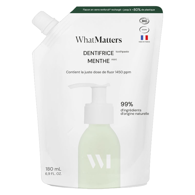 Éco-recharge dentifrice BIO menthe avec fluor - 180ml - What Matters