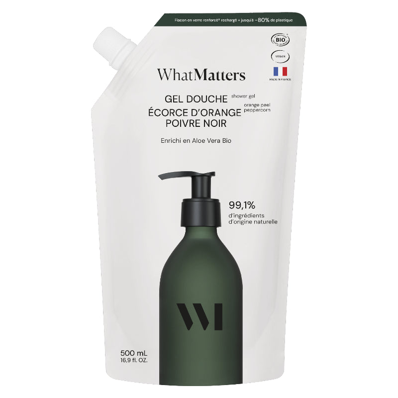 Nachfüllpackung Bio-Duschgel, Orange &amp; schwarzer Pfeffer – 500 ml – What Matters